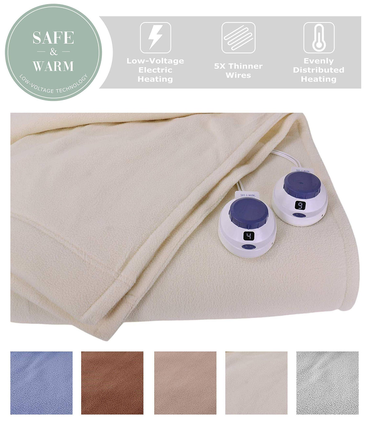 SoftHeat by Perfect Fit | Luxury Micro-Fleece Low-Voltage Electric Heated Blanket (King, Natural)