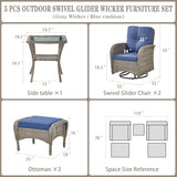 Patio Wicker Chairs Swivel Rocker – Outdoor Swivel Rocking Chairs Set of 2 with Rattan Side Table, Patio Swivel Glider Chair 3 Piece Patio Furniture Sets for Deck Porch Pool Brown/Blue