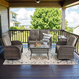 Patio Wicker Chairs Swivel Rocker – Outdoor Swivel Rocking Chairs Set of 2 with Rattan Side Table, Patio Swivel Glider Chair 3 Piece Patio Furniture Sets for Deck Porch Pool Brown/Blue
