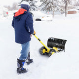 Outvita Snow Shovel with Wheels, 29 Wide 18 Long Snow Plow Shovel Angle & Height Adjustable Padded Handle Efficient Snow Clean Tool for Driveway or Pavement (Yellow)