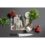 Great Pyrenees Cozy Christmas Glass Cutting Board Large 12 in x 15 in