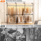 Aheaplus Industrial Pipe Clothing Rack, Reversible 79.7” Clothes Rack for Hanging Clothes, Heavy Duty Garment Racks Closet Wardrobe with LED Lights& Shelves, Walk-in Closet System, Black