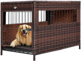DEStar Heavy Duty PE Rattan Wicker Pet Dog Cage Crate Indoor Outdoor Puppy House Shelter with Removable Tray and UV Resistant Cover