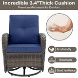 Patio Wicker Chairs Swivel Rocker – Outdoor Swivel Rocking Chairs Set of 2 with Rattan Side Table, Patio Swivel Glider Chair 3 Piece Patio Furniture Sets for Deck Porch Pool Brown/Blue
