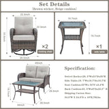Patio Wicker Chairs Swivel Rocker – Outdoor Swivel Rocking Chairs Set of 2 with Rattan Side Table, Patio Swivel Glider Chair 3 Piece Patio Furniture Sets for Deck Porch Pool Brown/Blue