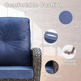 Patio Wicker Chairs Swivel Rocker – Outdoor Swivel Rocking Chairs Set of 2 with Rattan Side Table, Patio Swivel Glider Chair 3 Piece Patio Furniture Sets for Deck Porch Pool Brown/Blue