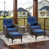 Patio Wicker Chairs Swivel Rocker – Outdoor Swivel Rocking Chairs Set of 2 with Rattan Side Table, Patio Swivel Glider Chair 3 Piece Patio Furniture Sets for Deck Porch Pool Brown/Blue