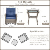 Patio Wicker Chairs Swivel Rocker – Outdoor Swivel Rocking Chairs Set of 2 with Rattan Side Table, Patio Swivel Glider Chair 3 Piece Patio Furniture Sets for Deck Porch Pool Brown/Blue