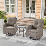Patio Wicker Chairs Swivel Rocker – Outdoor Swivel Rocking Chairs Set of 2 with Rattan Side Table, Patio Swivel Glider Chair 3 Piece Patio Furniture Sets for Deck Porch Pool Brown/Blue