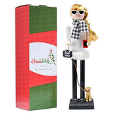 Ornativity Christmas Dog Mom Nutcracker ?C White and Black Wooden Nutcracker Woman with Dog on Leash and a Smartphone in Hand Xmas Themed Holiday Nut Cracker Doll Figure Decorations 15