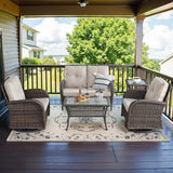 Patio Wicker Chairs Swivel Rocker – Outdoor Swivel Rocking Chairs Set of 2 with Rattan Side Table, Patio Swivel Glider Chair 3 Piece Patio Furniture Sets for Deck Porch Pool Brown/Blue