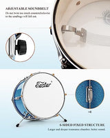 Kids Drum KIt Eastar 3-Piece for Beginners, 14 inch Drum Set with Adjustable Throne, Cymbal, Pedal & Two Pairs of Drumsticks, Junior Drum Set with Bass Tom Snare Drum, Metallic Sky Blue