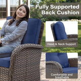 Patio Wicker Chairs Swivel Rocker – Outdoor Swivel Rocking Chairs Set of 2 with Rattan Side Table, Patio Swivel Glider Chair 3 Piece Patio Furniture Sets for Deck Porch Pool Brown/Blue