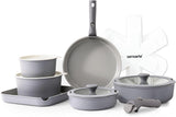 SENSARTE 17 Piece Ceramic Pots and Pans Set, Nonstick Detachable Handle Cookware, Induction Kitchen Cookware Set with Removable Handle, Dishwasher ?? Oven Safe (Gray)