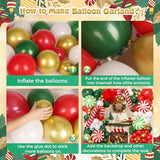 165Pcs Christmas Balloon Arch Garland Kit with Xmas Red White Green Gold Latex Balloons Gift Box Candy Cane Star Foil Balloons Arch Kit for Christmas New Year Party Birthday Party Decorations