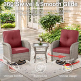 Patio Wicker Chairs Swivel Rocker – Outdoor Swivel Rocking Chairs Set of 2 with Rattan Side Table, Patio Swivel Glider Chair 3 Piece Patio Furniture Sets for Deck Porch Pool Brown/Blue