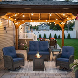 Patio Wicker Chairs Swivel Rocker – Outdoor Swivel Rocking Chairs Set of 2 with Rattan Side Table, Patio Swivel Glider Chair 3 Piece Patio Furniture Sets for Deck Porch Pool Brown/Blue