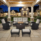 Patio Wicker Chairs Swivel Rocker – Outdoor Swivel Rocking Chairs Set of 2 with Rattan Side Table, Patio Swivel Glider Chair 3 Piece Patio Furniture Sets for Deck Porch Pool Brown/Blue