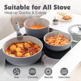 SENSARTE 17 Piece Ceramic Pots and Pans Set, Nonstick Detachable Handle Cookware, Induction Kitchen Cookware Set with Removable Handle, Dishwasher ?? Oven Safe (Gray)