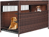 DEStar Heavy Duty PE Rattan Wicker Pet Dog Cage Crate Indoor Outdoor Puppy House Shelter with Removable Tray and UV Resistant Cover