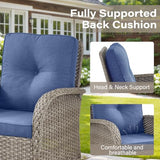 Patio Wicker Chairs Swivel Rocker – Outdoor Swivel Rocking Chairs Set of 2 with Rattan Side Table, Patio Swivel Glider Chair 3 Piece Patio Furniture Sets for Deck Porch Pool Brown/Blue