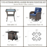 Patio Wicker Chairs Swivel Rocker – Outdoor Swivel Rocking Chairs Set of 2 with Rattan Side Table, Patio Swivel Glider Chair 3 Piece Patio Furniture Sets for Deck Porch Pool Brown/Blue
