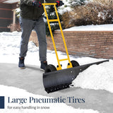 Best Choice Products 36in Galvanized Blade Heavy-Duty 2-Wheel Snow Pusher Hand Plow for Snow Removal w/Wheels, Adjustable Handle, Blade Angle – Black