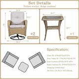Patio Wicker Chairs Swivel Rocker – Outdoor Swivel Rocking Chairs Set of 2 with Rattan Side Table, Patio Swivel Glider Chair 3 Piece Patio Furniture Sets for Deck Porch Pool Brown/Blue