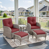 Patio Wicker Chairs Swivel Rocker – Outdoor Swivel Rocking Chairs Set of 2 with Rattan Side Table, Patio Swivel Glider Chair 3 Piece Patio Furniture Sets for Deck Porch Pool Brown/Blue