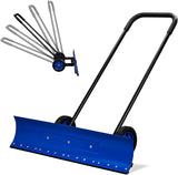 Outvita Snow Shovel with Wheels, 29 Wide 18 Long Snow Plow Shovel Angle & Height Adjustable Padded Handle Efficient Snow Clean Tool for Driveway or Pavement (Yellow)