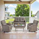 Patio Wicker Chairs Swivel Rocker – Outdoor Swivel Rocking Chairs Set of 2 with Rattan Side Table, Patio Swivel Glider Chair 3 Piece Patio Furniture Sets for Deck Porch Pool Brown/Blue