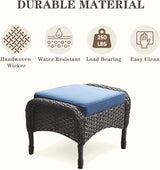 Patio Wicker Chairs Swivel Rocker – Outdoor Swivel Rocking Chairs Set of 2 with Rattan Side Table, Patio Swivel Glider Chair 3 Piece Patio Furniture Sets for Deck Porch Pool Brown/Blue