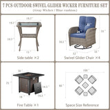 Patio Wicker Chairs Swivel Rocker – Outdoor Swivel Rocking Chairs Set of 2 with Rattan Side Table, Patio Swivel Glider Chair 3 Piece Patio Furniture Sets for Deck Porch Pool Brown/Blue