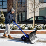Outvita Snow Shovel with Wheels, 29 Wide 18 Long Snow Plow Shovel Angle & Height Adjustable Padded Handle Efficient Snow Clean Tool for Driveway or Pavement (Yellow)