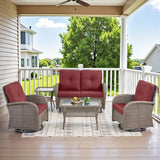 Patio Wicker Chairs Swivel Rocker – Outdoor Swivel Rocking Chairs Set of 2 with Rattan Side Table, Patio Swivel Glider Chair 3 Piece Patio Furniture Sets for Deck Porch Pool Brown/Blue