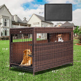 DEStar Heavy Duty PE Rattan Wicker Pet Dog Cage Crate Indoor Outdoor Puppy House Shelter with Removable Tray and UV Resistant Cover