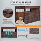 DEStar Heavy Duty PE Rattan Wicker Pet Dog Cage Crate Indoor Outdoor Puppy House Shelter with Removable Tray and UV Resistant Cover