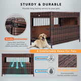 DEStar Heavy Duty PE Rattan Wicker Pet Dog Cage Crate Indoor Outdoor Puppy House Shelter with Removable Tray and UV Resistant Cover