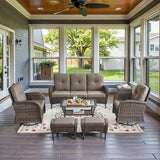 Patio Wicker Chairs Swivel Rocker – Outdoor Swivel Rocking Chairs Set of 2 with Rattan Side Table, Patio Swivel Glider Chair 3 Piece Patio Furniture Sets for Deck Porch Pool Brown/Blue
