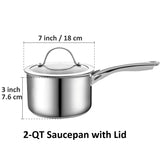 Cooks Standard Saucepan with Glass Lid, 2-Quart Classic Stainless Steel Sauce Pot, Silver