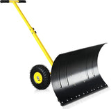 Outvita Snow Shovel with Wheels, 29 Wide 18 Long Snow Plow Shovel Angle & Height Adjustable Padded Handle Efficient Snow Clean Tool for Driveway or Pavement (Yellow)