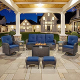 Patio Wicker Chairs Swivel Rocker – Outdoor Swivel Rocking Chairs Set of 2 with Rattan Side Table, Patio Swivel Glider Chair 3 Piece Patio Furniture Sets for Deck Porch Pool Brown/Blue