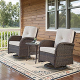 Patio Wicker Chairs Swivel Rocker – Outdoor Swivel Rocking Chairs Set of 2 with Rattan Side Table, Patio Swivel Glider Chair 3 Piece Patio Furniture Sets for Deck Porch Pool Brown/Blue