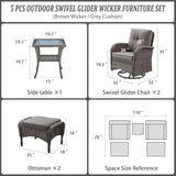 Patio Wicker Chairs Swivel Rocker – Outdoor Swivel Rocking Chairs Set of 2 with Rattan Side Table, Patio Swivel Glider Chair 3 Piece Patio Furniture Sets for Deck Porch Pool Brown/Blue
