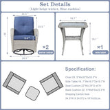 Patio Wicker Chairs Swivel Rocker – Outdoor Swivel Rocking Chairs Set of 2 with Rattan Side Table, Patio Swivel Glider Chair 3 Piece Patio Furniture Sets for Deck Porch Pool Brown/Blue