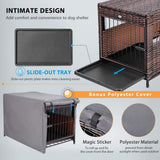 DEStar Heavy Duty PE Rattan Wicker Pet Dog Cage Crate Indoor Outdoor Puppy House Shelter with Removable Tray and UV Resistant Cover