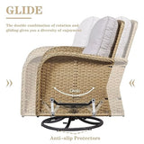 Patio Wicker Chairs Swivel Rocker – Outdoor Swivel Rocking Chairs Set of 2 with Rattan Side Table, Patio Swivel Glider Chair 3 Piece Patio Furniture Sets for Deck Porch Pool Brown/Blue