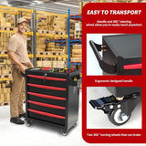 Rolling Tool Chest, Metal Tool Box with 5 Drawers, Lockable Garage Storage Cabinets Sliding Tool Drawer Cart on Wheels Toolbox Organization Workbench for Workshop Warehouse Repair Shop