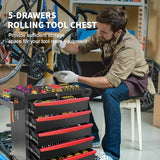 Rolling Tool Chest, Metal Tool Box with 5 Drawers, Lockable Garage Storage Cabinets Sliding Tool Drawer Cart on Wheels Toolbox Organization Workbench for Workshop Warehouse Repair Shop
