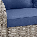 Patio Wicker Chairs Swivel Rocker – Outdoor Swivel Rocking Chairs Set of 2 with Rattan Side Table, Patio Swivel Glider Chair 3 Piece Patio Furniture Sets for Deck Porch Pool Brown/Blue